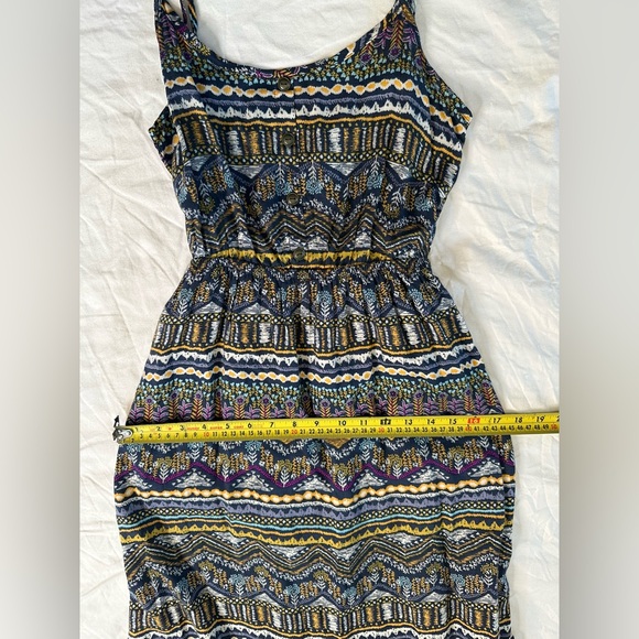 LUSH Boho Maxi Dress S Ethnic Print Navy Purple Sleeveless Ruffle Hem Festival - Picture 10 of 10